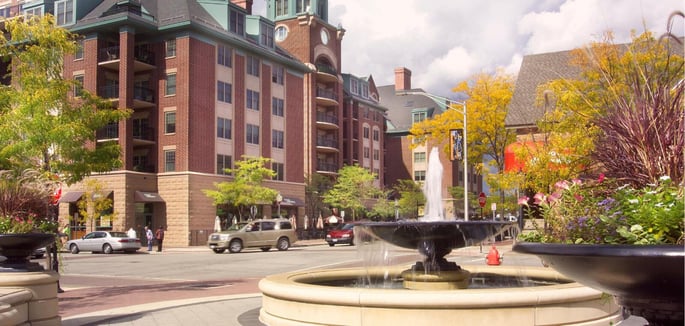 Arlington Heights Remodeling downtown with water fountain