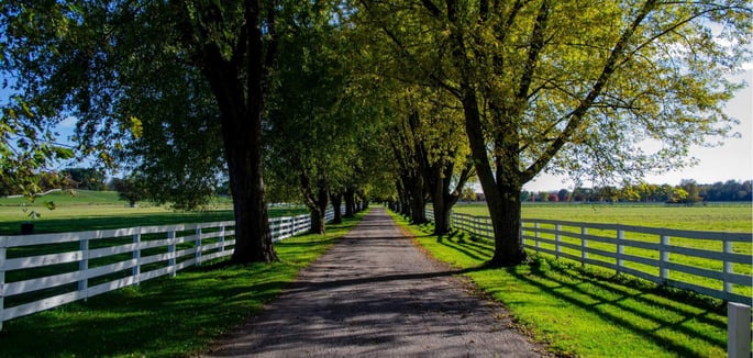 Barrington Remodeling with long gravel road and trees next to equestrian properties