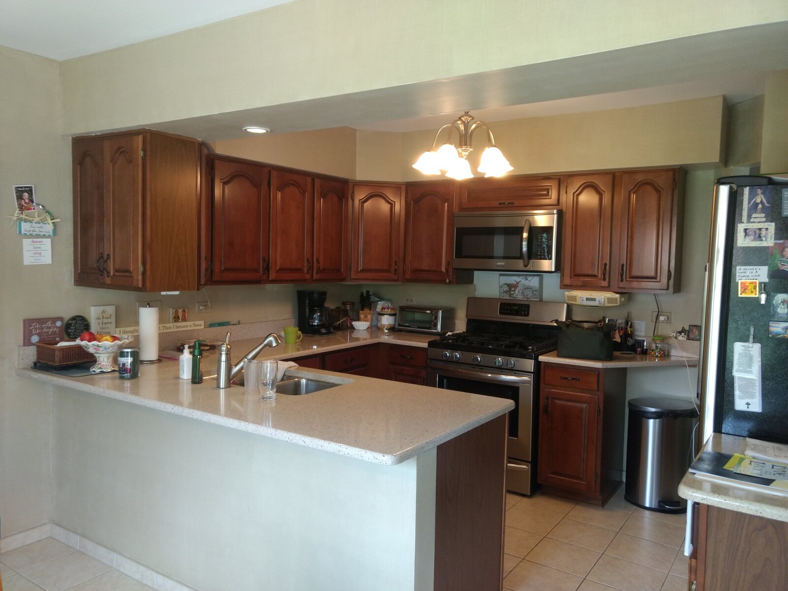 old kitchen with dark red cabinets in arlington heights