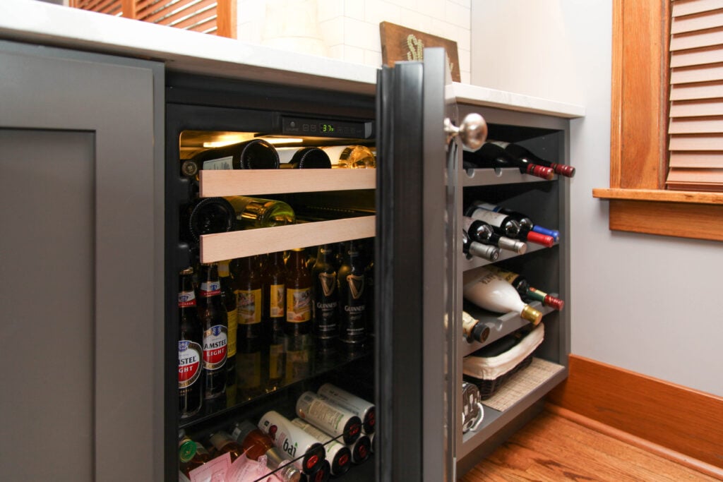 mini Wine & Beverage Station in custom built ins in chicago kitchen remodel