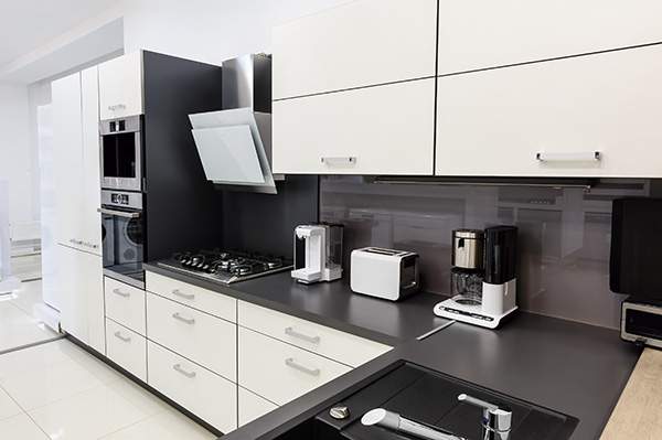 Modern luxury hi-tek black and white kitchen interior, clean design