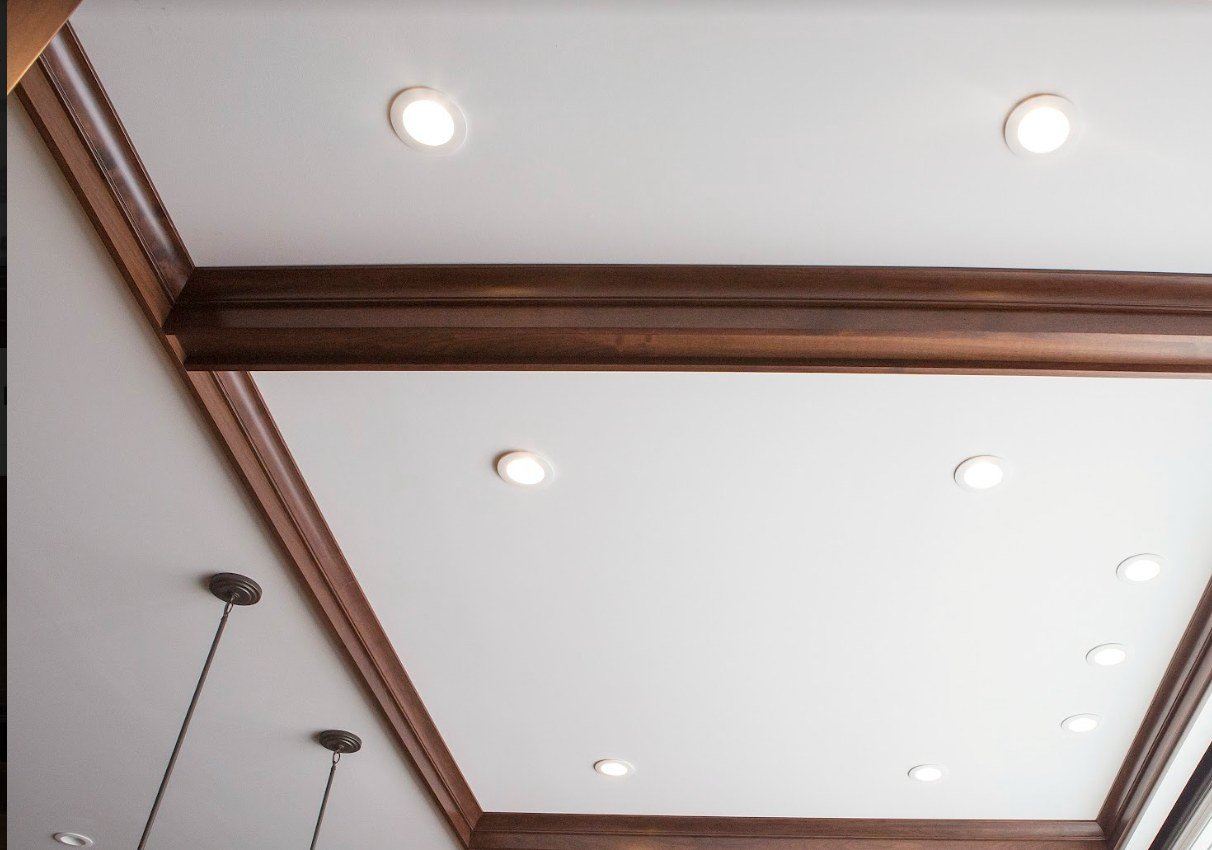 Finished Basement Remodel Image of Shiplap Ceiling and Lighting