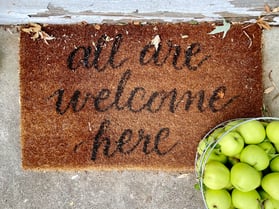 all are welcome here doormat for autumn with leaves