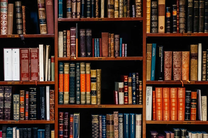 Barrington home library books on a bookshelf