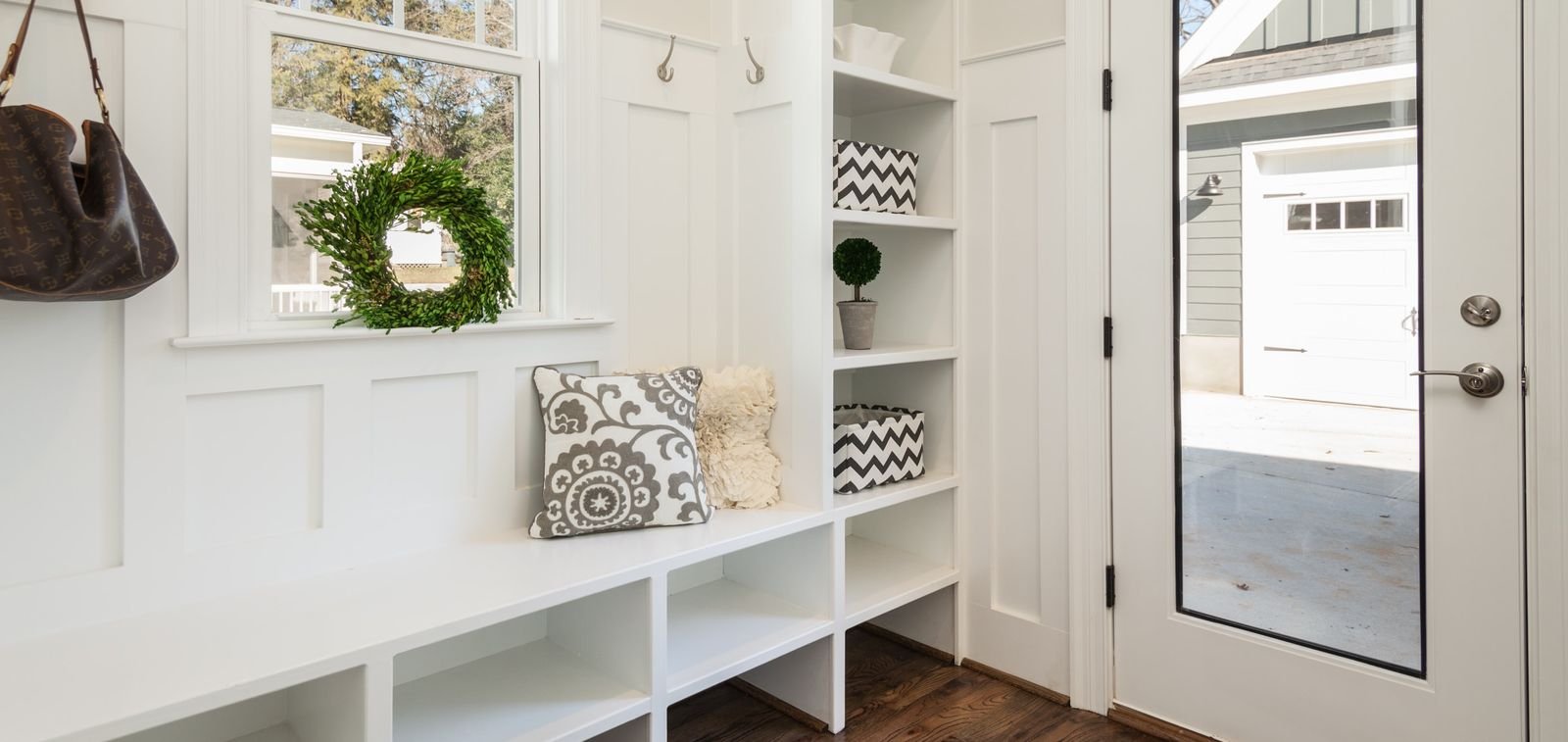 custom mudroom in barrington with built in shelves (1)