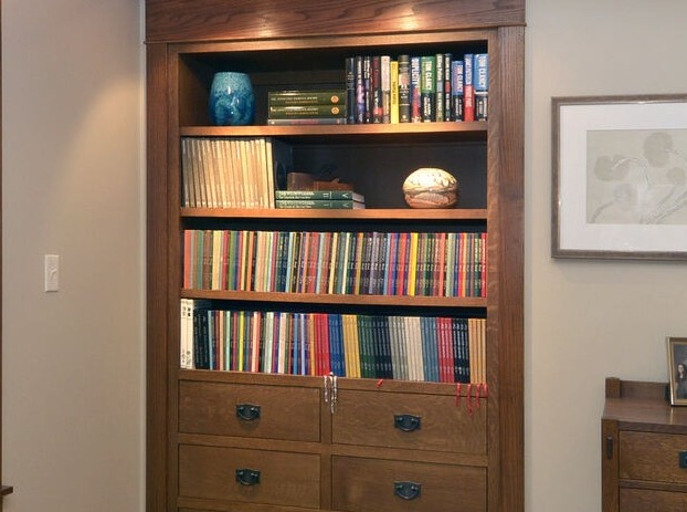 custom wood built in bookshelf with books in home remodel in chicago-JPG-2