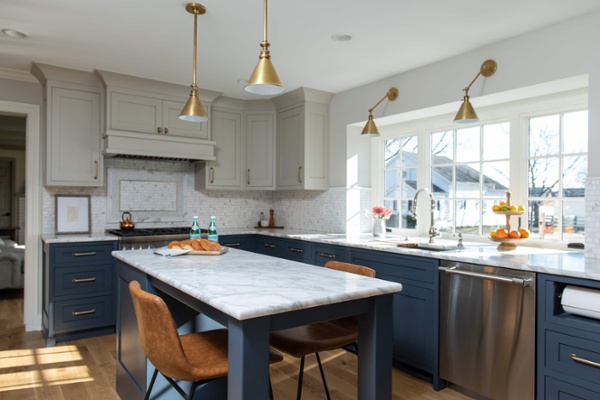 kitchen remodel with two best colors for kitchen cabinets - hale navy and Revere Pewter-1