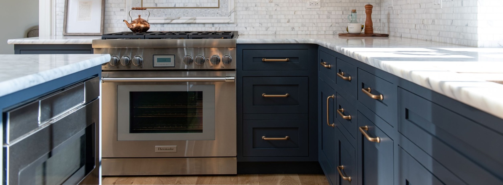 navy hale cabinets in kitchen remodel