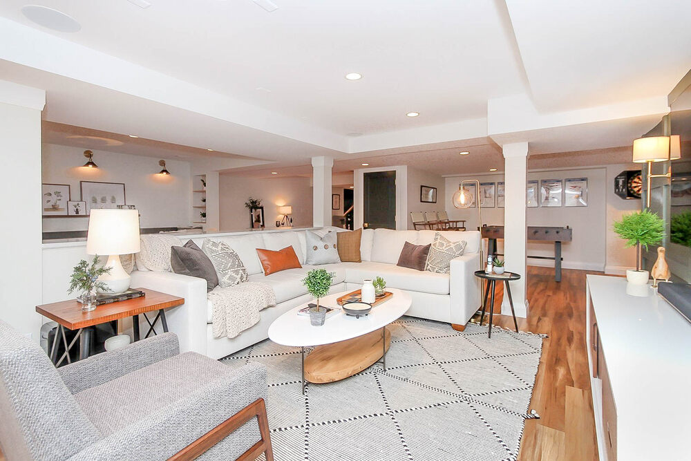 bright basement living room remodel trends