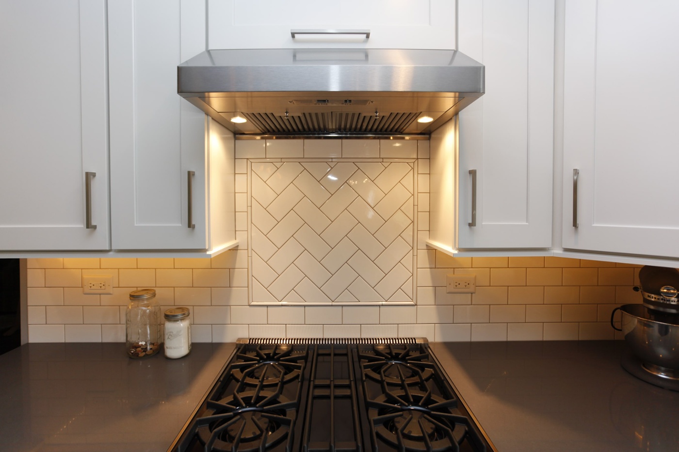 white kitchen backsplash herringbone in chicago suburbs-min-1