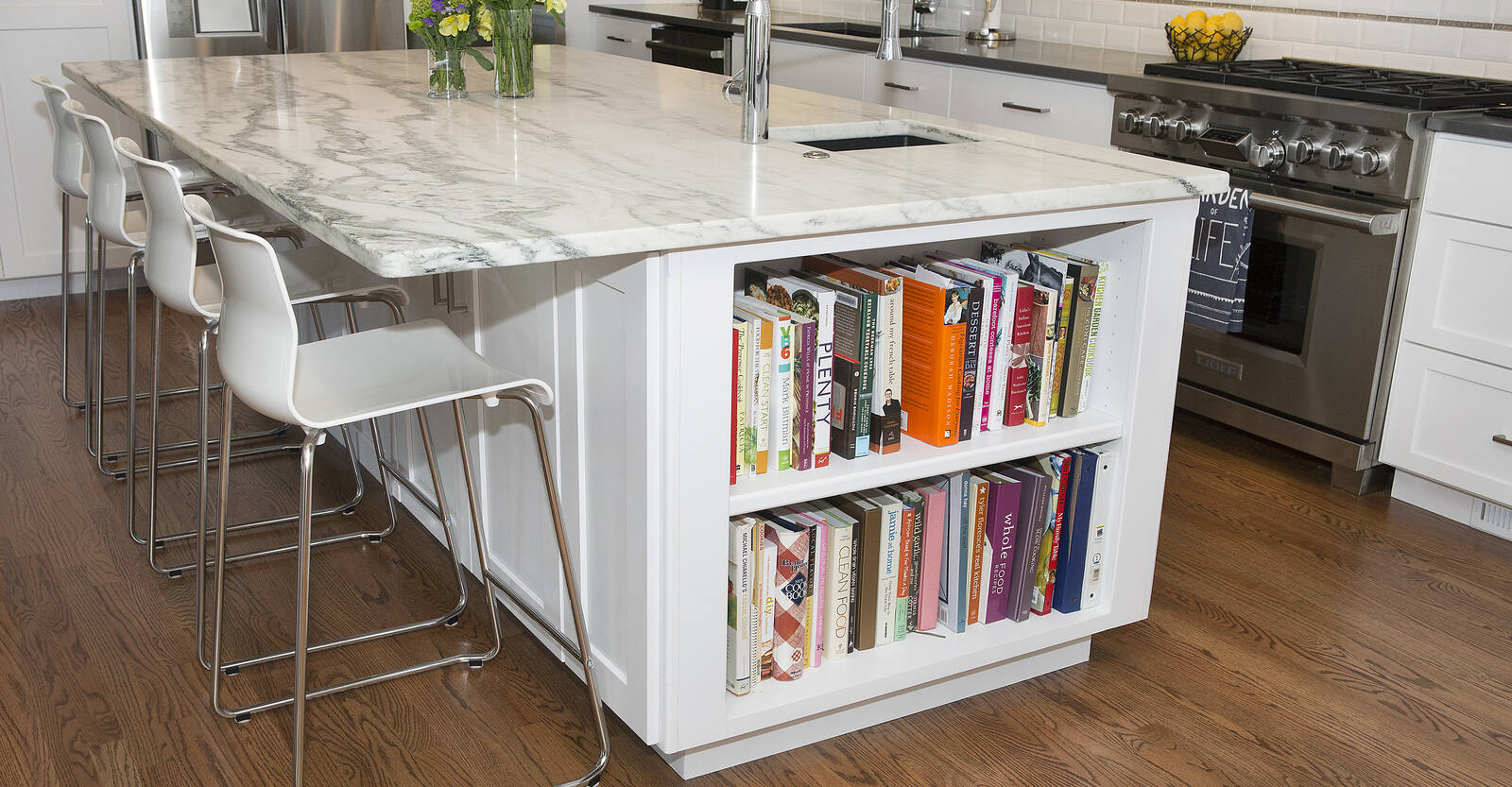 unique built in bookshelf in kitchen island remodel in chicago (1)