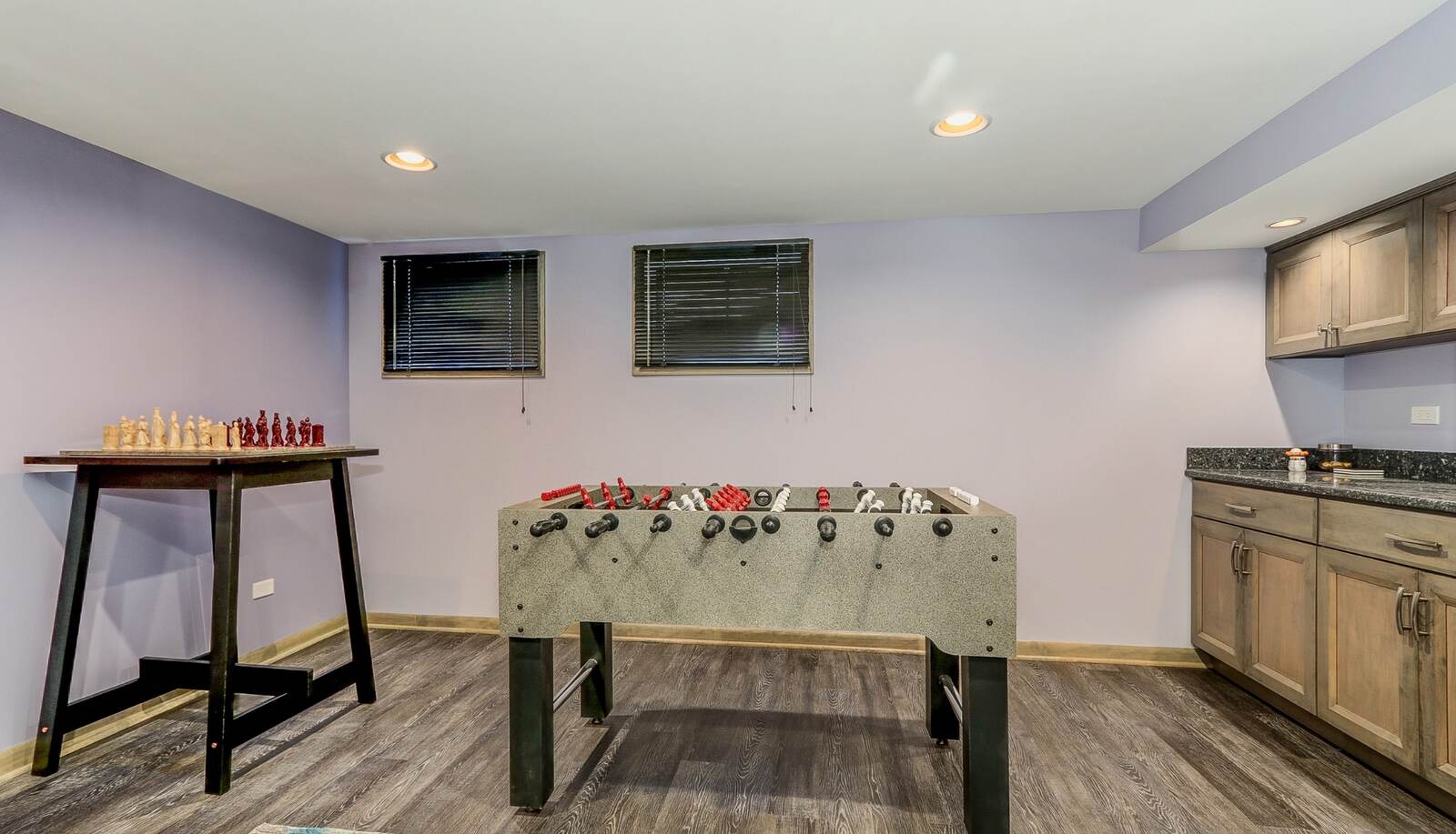 Finished Lower Level with chess table fooseball and bar area-1