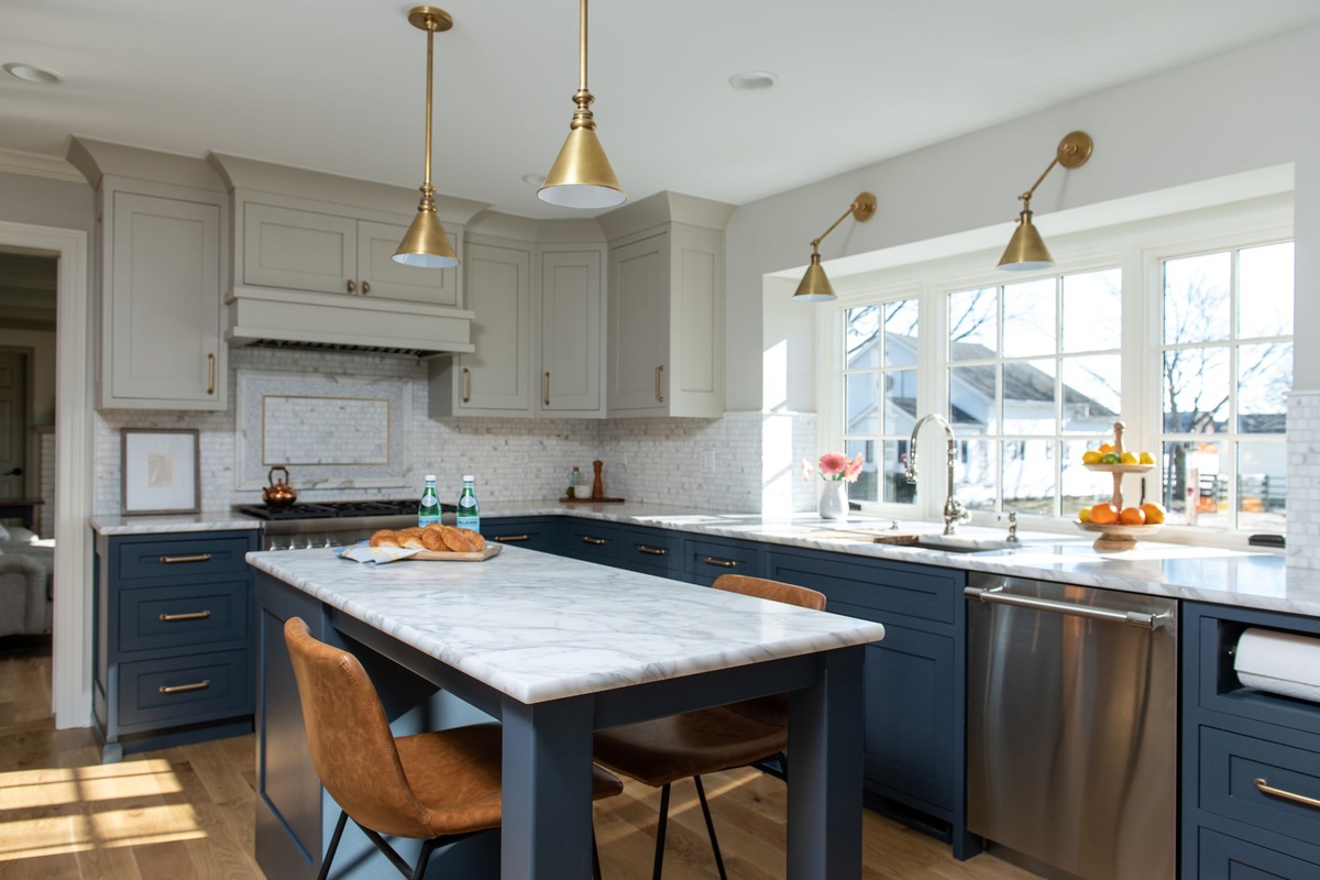 kitchen remodel with granite countertop island navy hale cabinets in chicago