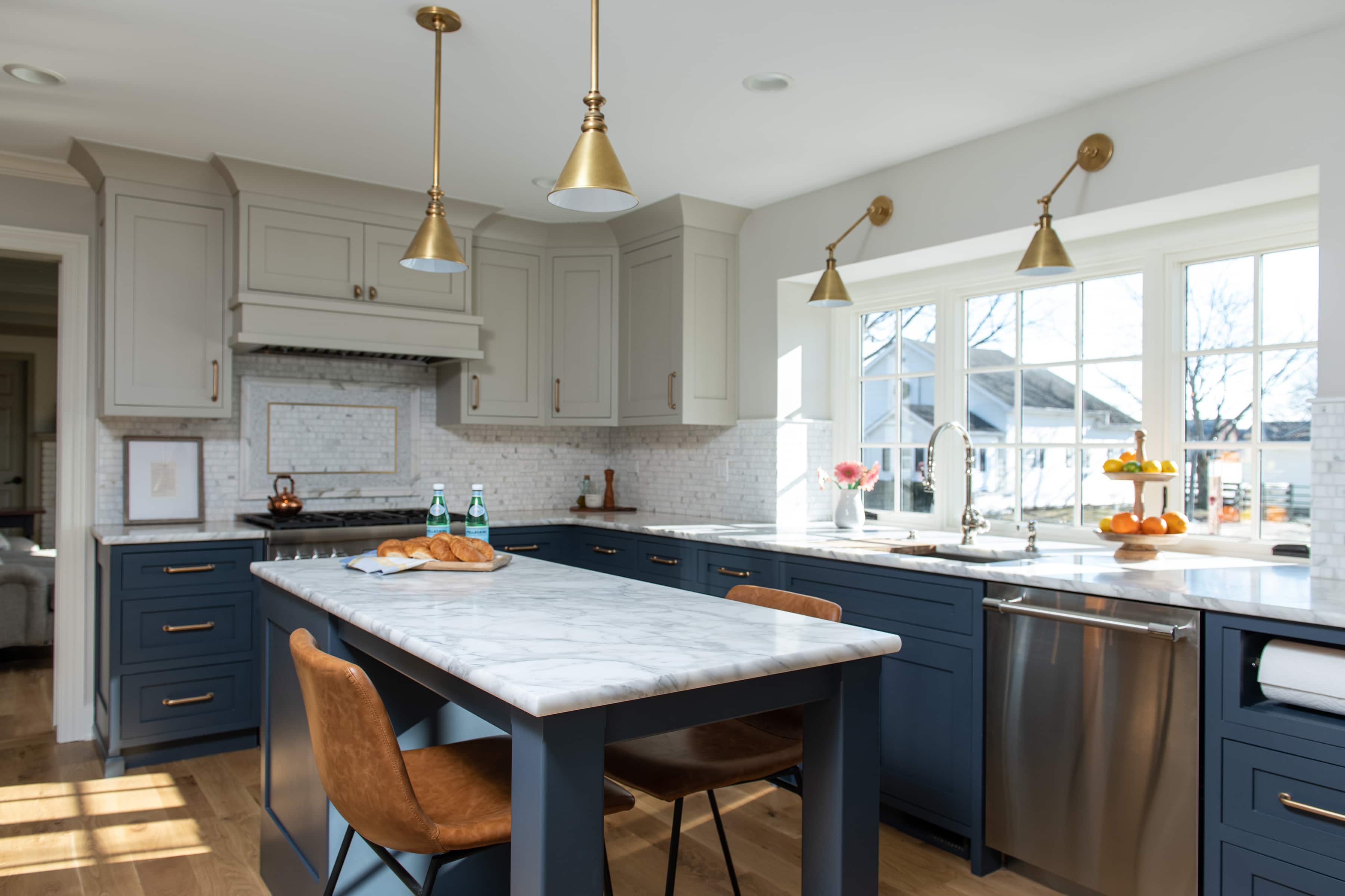 kitchen remodel with two best colors for kitchen cabinets - hale navy and Revere Pewter
