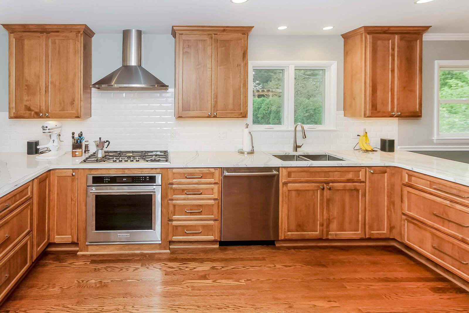 wood cabinets in kitchen remodel